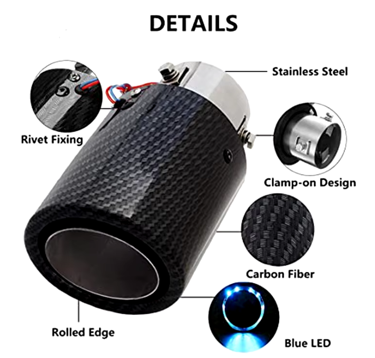 Racing Flame Led Exhaust Muffler Tip Carbon Fiber Racing Automobile Car Tail Pipe Light 2.5 Inch Inlet 4 Inch Outlet