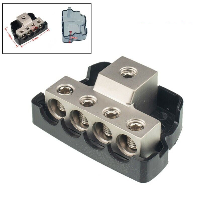 Aqxreight Blocco Di Distribuzione Potenza Auto – Ingresso 0 Gauge / Uscita 2x 4 Gauge – Portafusibili Per Impianto Audio Auto, Camper, Barca
