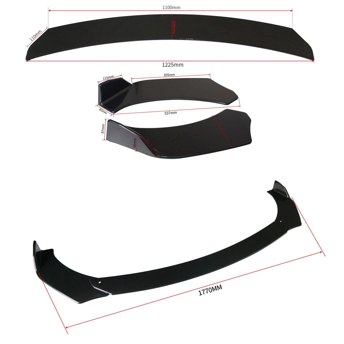 Universal Car Front Lip Body Kits 3PCS Front Bumper Lower Lip Splitter Spoiler