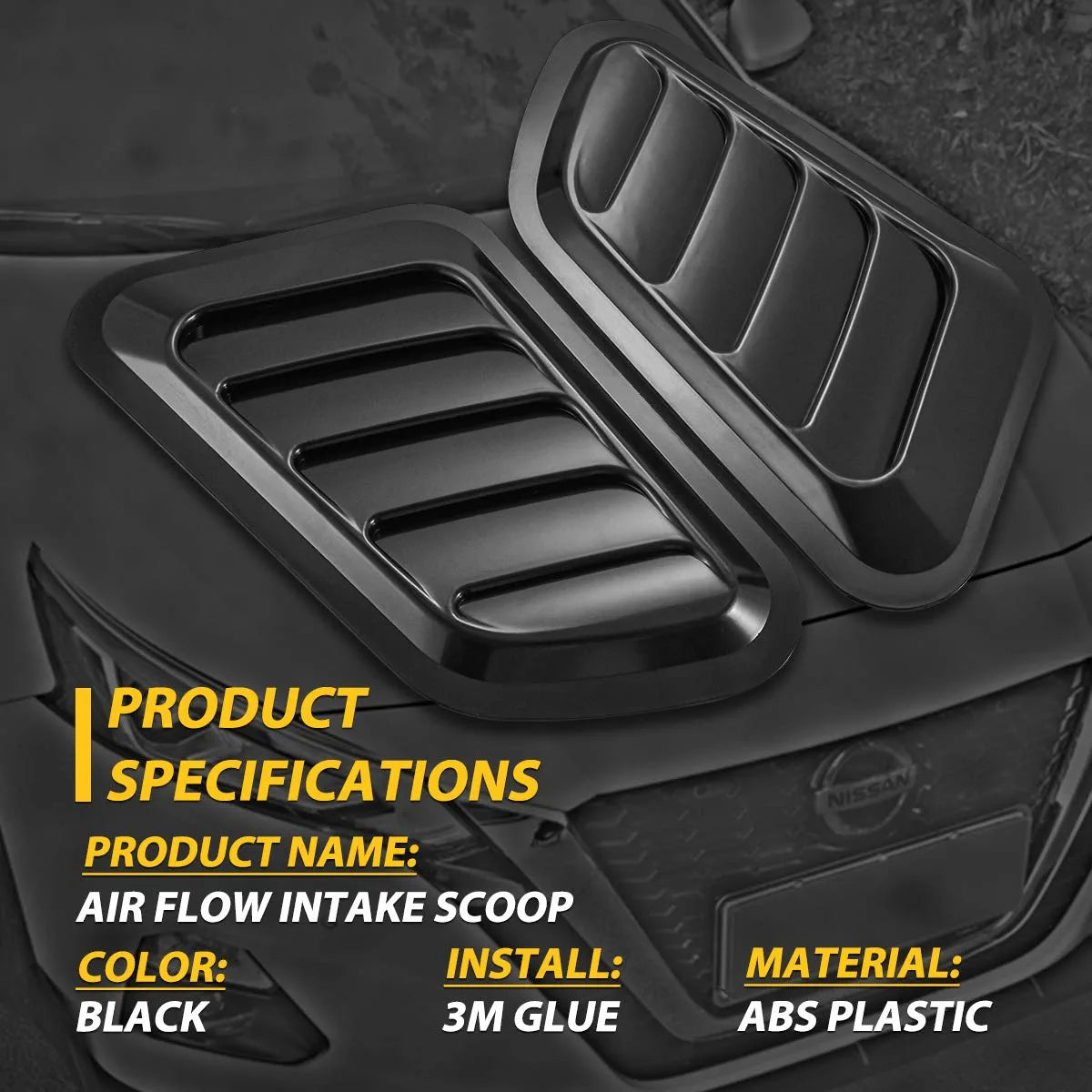 1 Pair Universal Car ABS Decorative Air Flow Intake Scoop Turbo Bonnet Vent Cover Hood