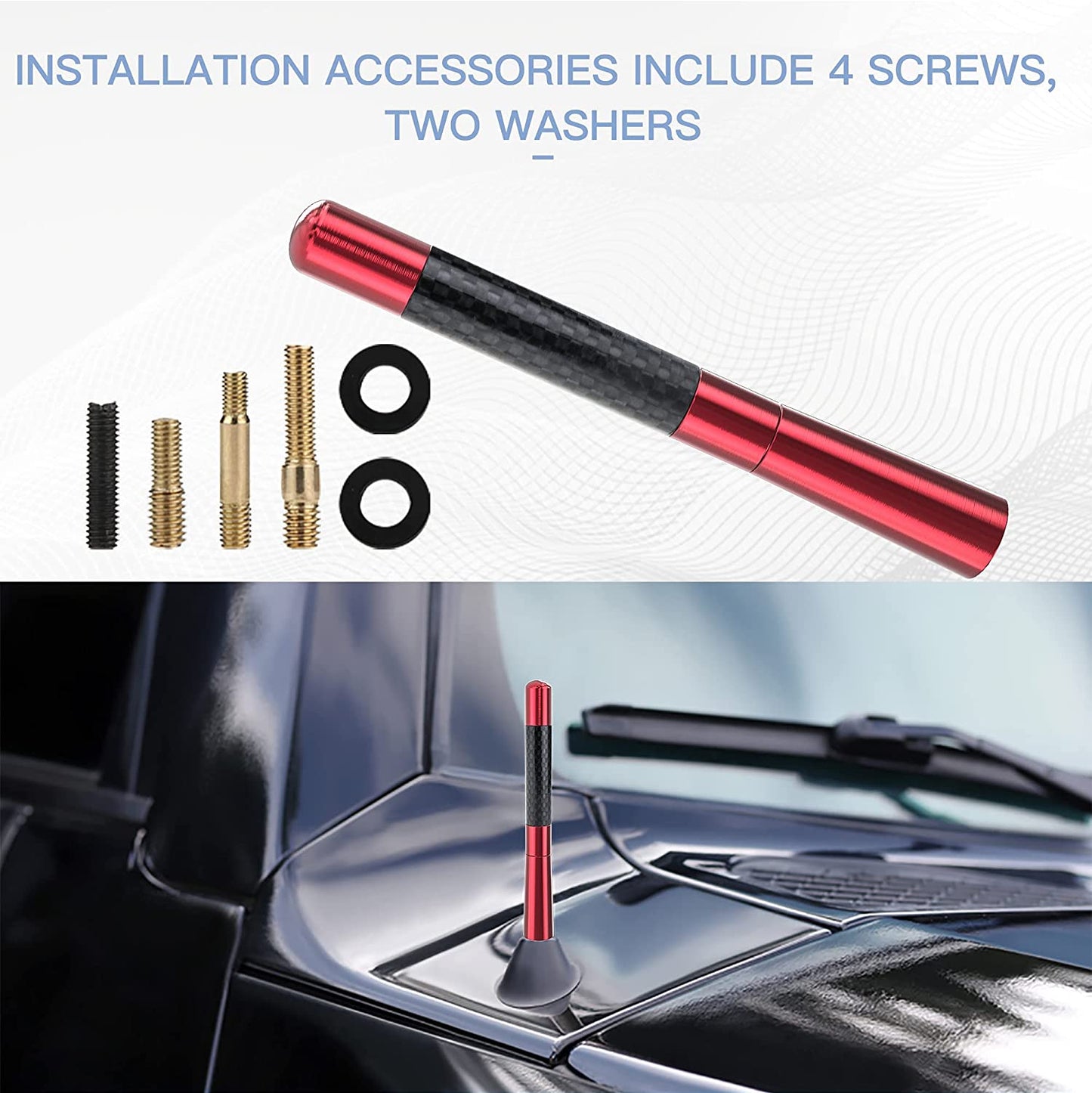 Universal Car Antenna Mast Carbon Fiber Vehicle Replacement Short Antenna
