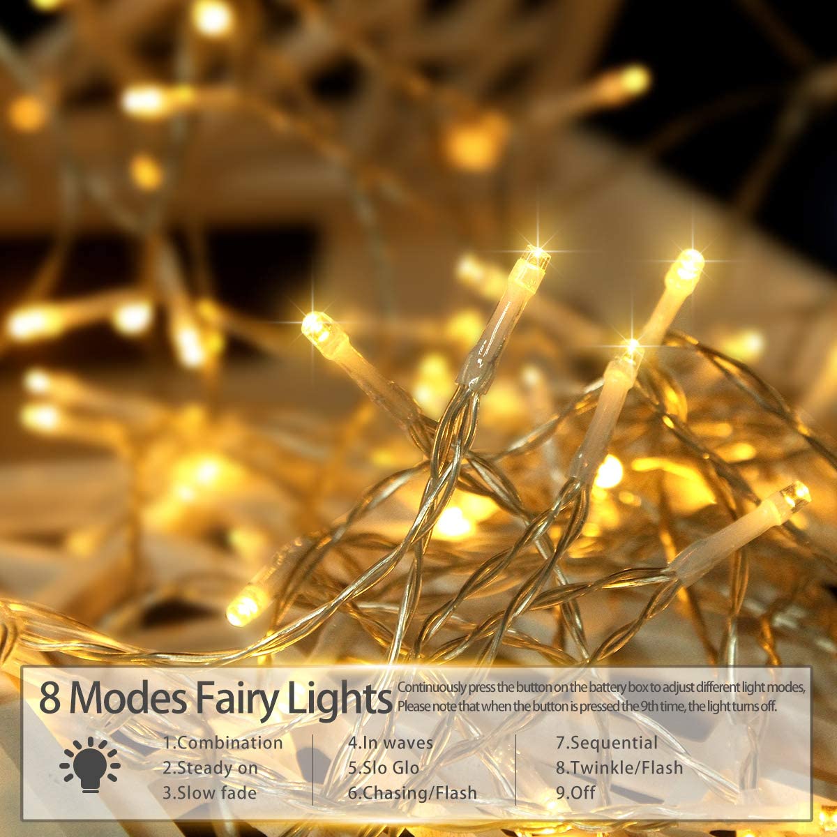 10M 100 led AC Power String Lights Fairy Light-Clear Wire