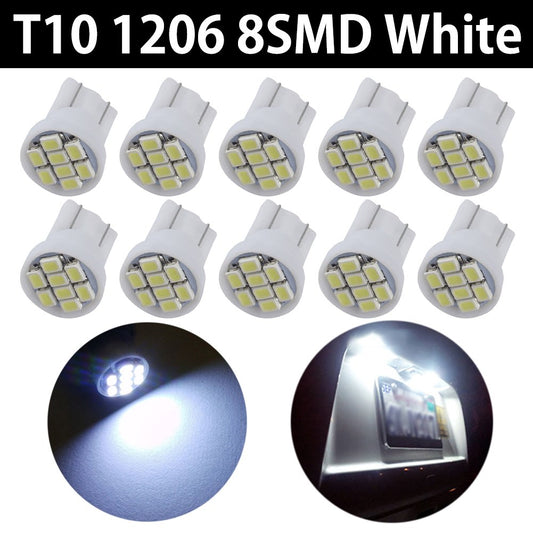 10PCS × 12V T10 LED 8SMD Wedge Bulbs-WHITE,BLUE