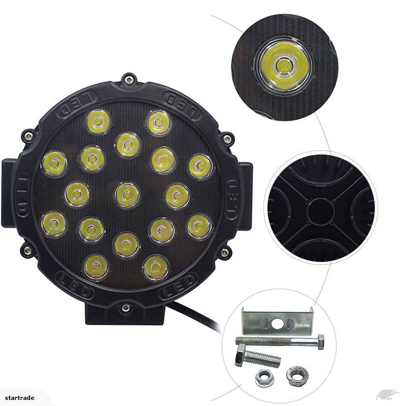 2PCS 7 inch 51W Offroad Car Spot Beam Led work Driving Light-BLACK SHELL