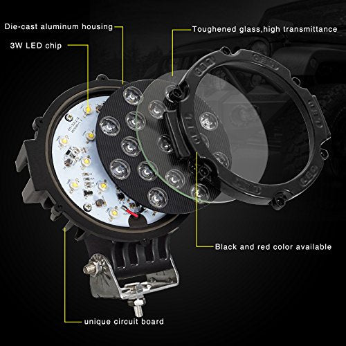 2PCS 7 inch 51W Offroad Car Spot Beam Led work Driving Light-BLACK SHELL
