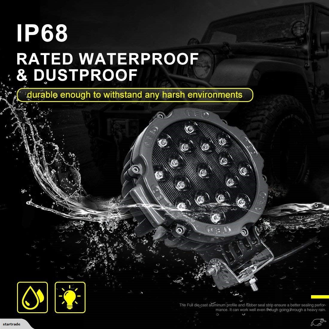 2PCS 7 inch 51W Offroad Car Spot Beam Led work Driving Light-BLACK SHELL