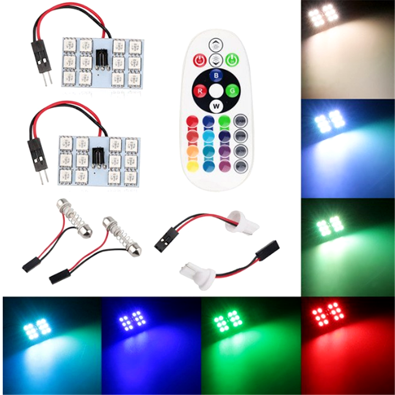 Pack of 2pcs Car Remote Control RGB LED Car Dome Reading Light/Car Roof Light