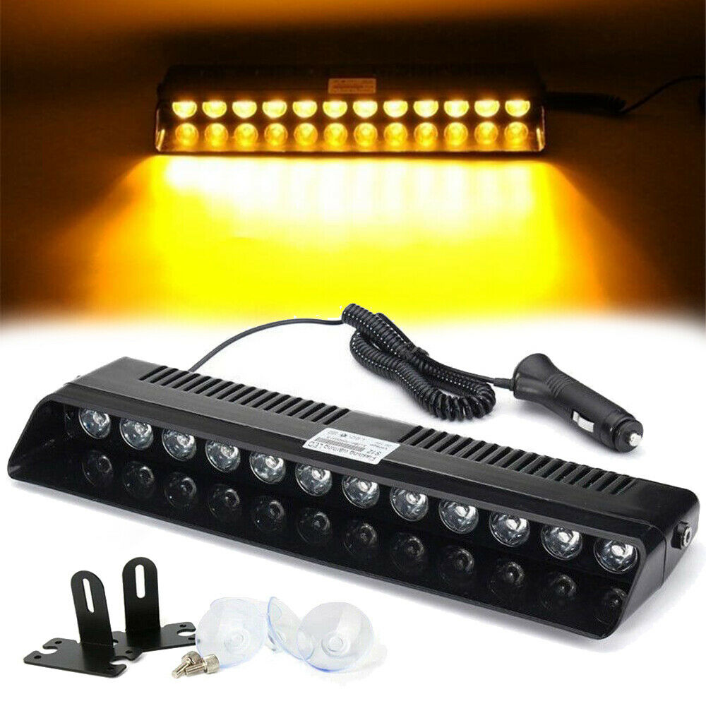 12W 12 Leds Amber Car Emergency Strobe Flash Light Windshield Warning Light