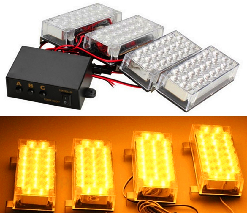 4x 22 LED 12V AMBER Roof Grille Emergency Warning Flashing Strobe Ligh