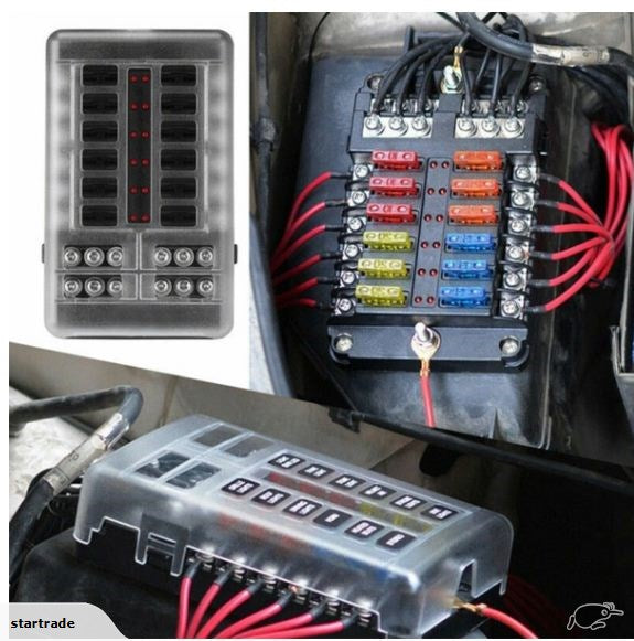 12 Way DC Circuit LED Car Fuse Box Set Fuse Holder Block