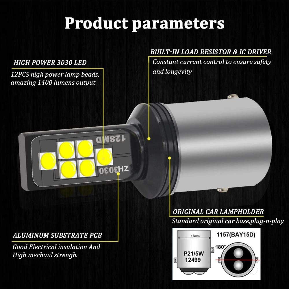 2PCS ×12V  White 1157 Led Lights Bulbs