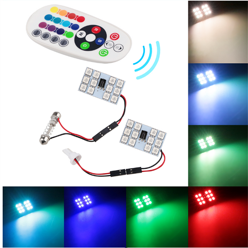 Pack of 2pcs Car Remote Control RGB LED Car Dome Reading Light/Car Roof Light