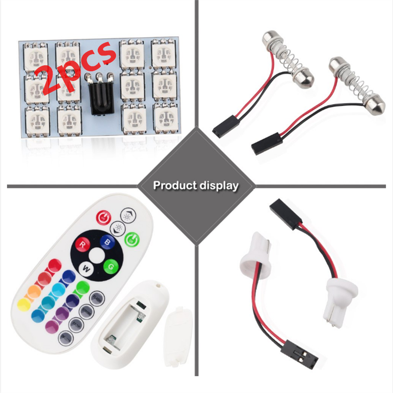 Pack of 2pcs Car Remote Control RGB LED Car Dome Reading Light/Car Roof Light