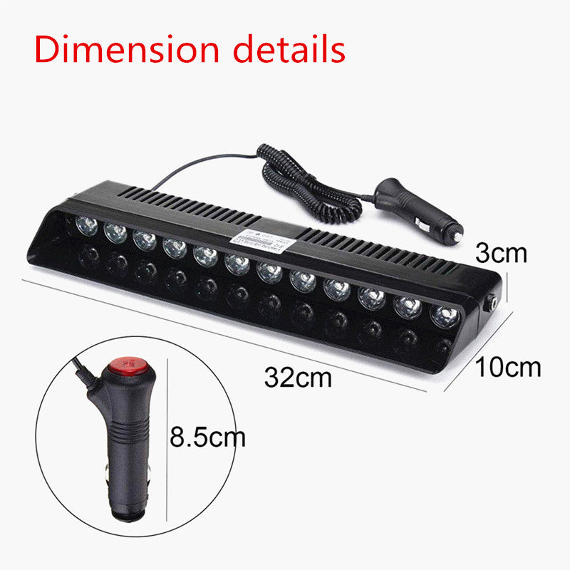 12W 12 Leds Amber Car Emergency Strobe Flash Light Windshield Warning Light
