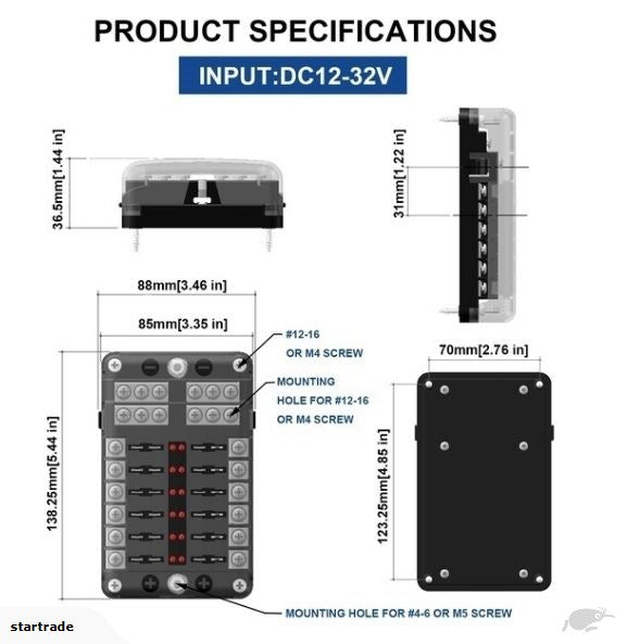 12 Way DC Circuit LED Car Fuse Box Set Fuse Holder Block
