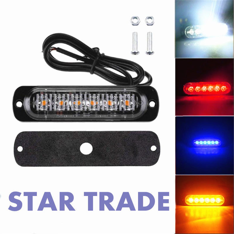 2PCS 12-24V 6LED Slim Flash Light Bar Car Vehicle Emergency Warning Strobe Light