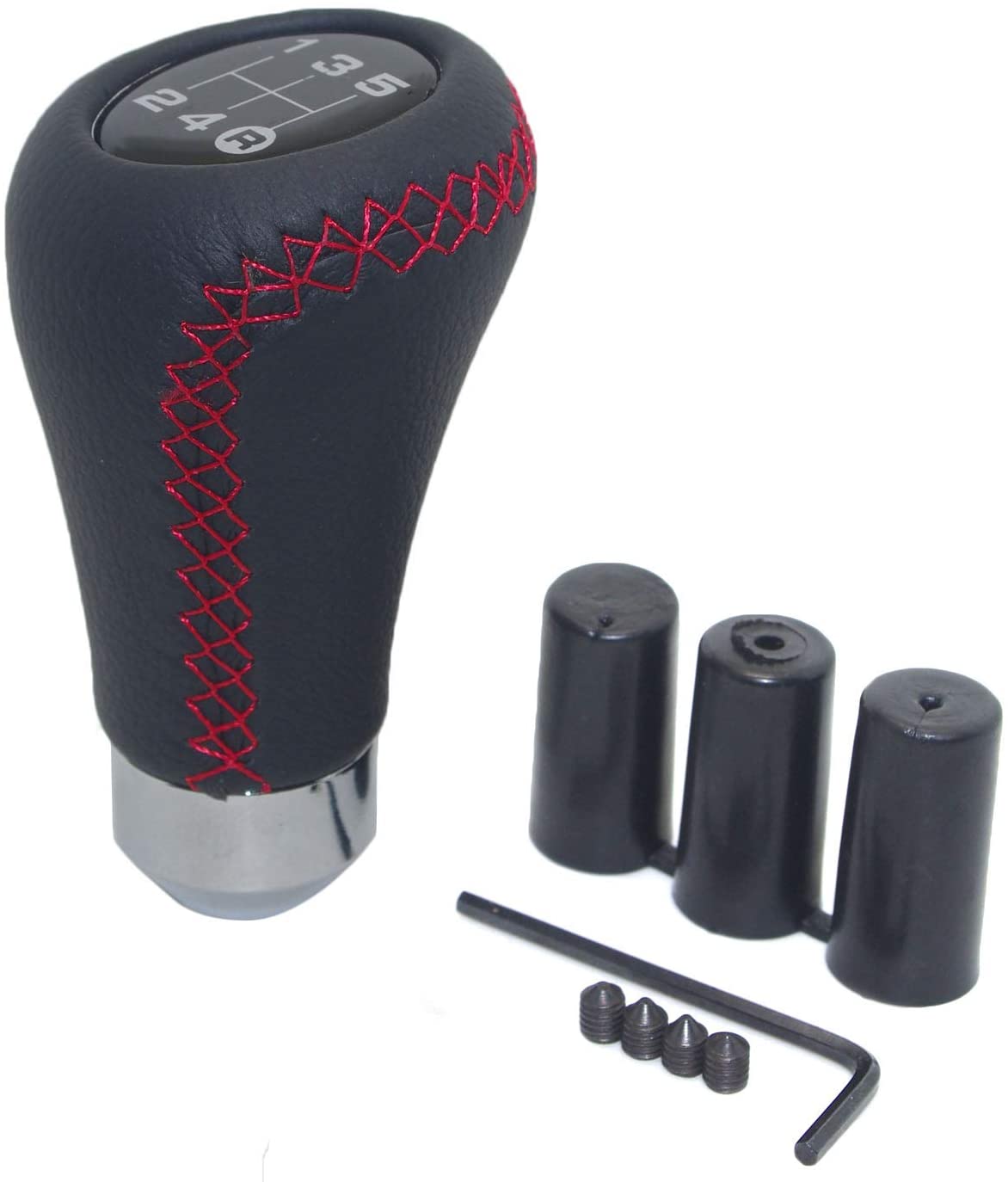 5 Speed Leather Red Stitch Car Gear Stick Shift Knob Universal Manual
