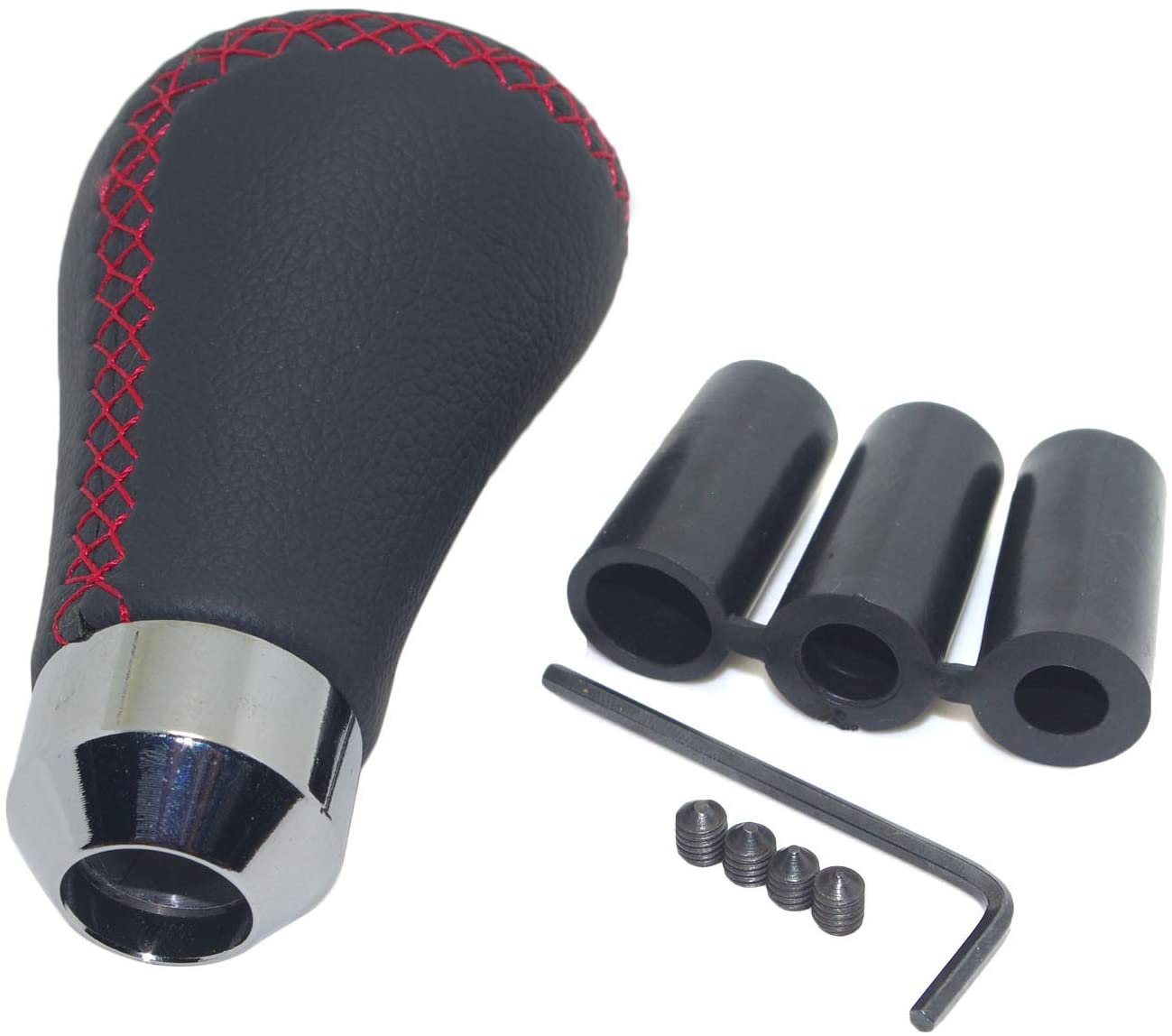 5 Speed Leather Red Stitch Car Gear Stick Shift Knob Universal Manual