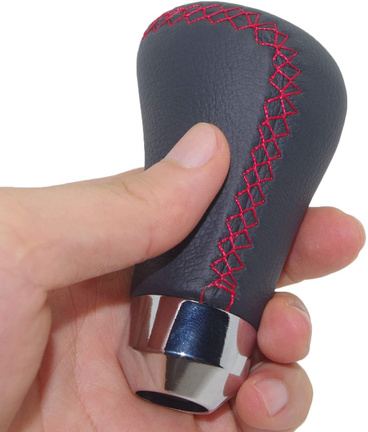 5 Speed Leather Red Stitch Car Gear Stick Shift Knob Universal Manual