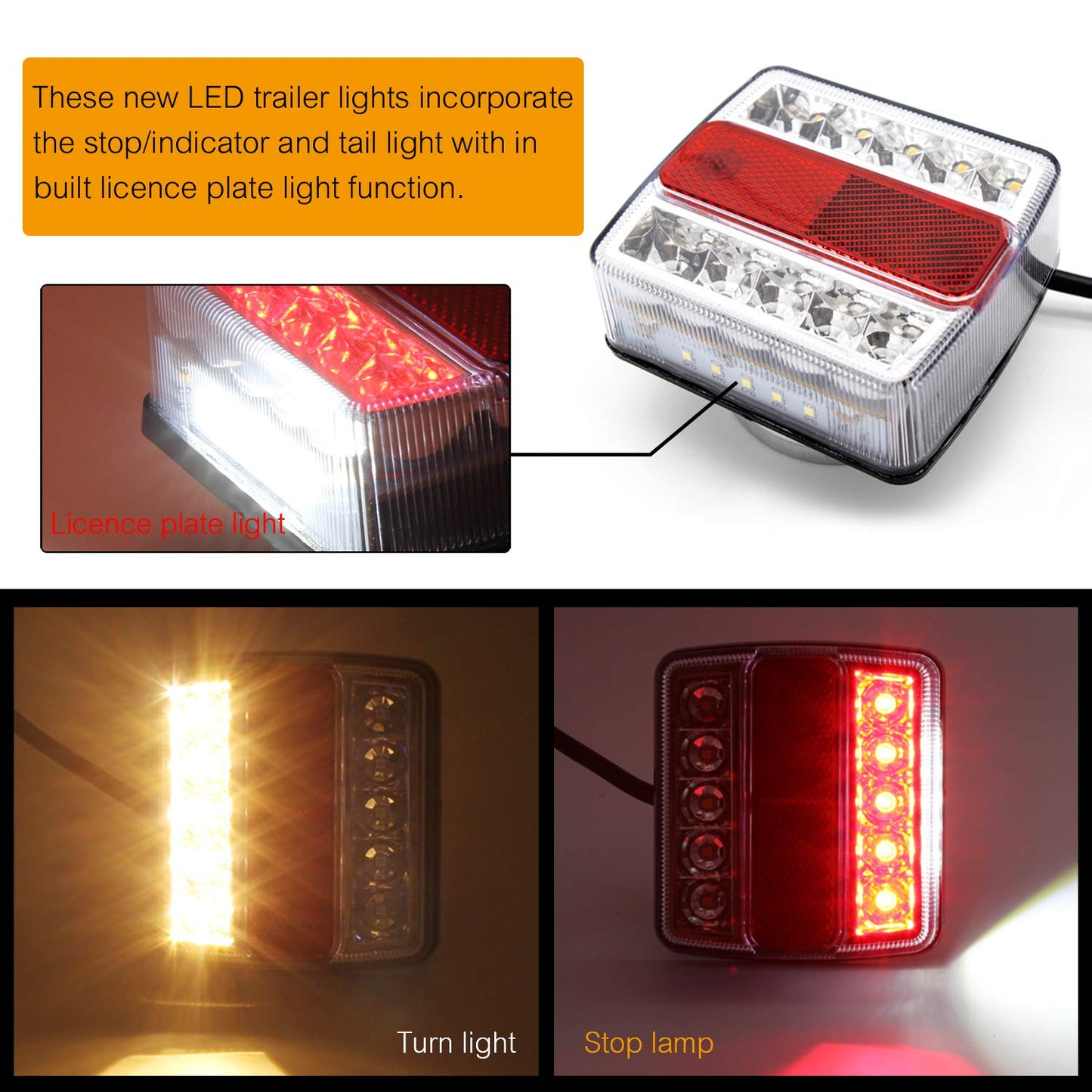 12V LED Rear Trailer Lights Stop Indicator Tail License Plate Magnet Tail Light