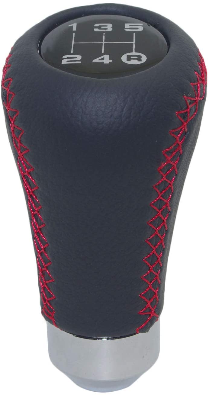 5 Speed Leather Red Stitch Car Gear Stick Shift Knob Universal Manual