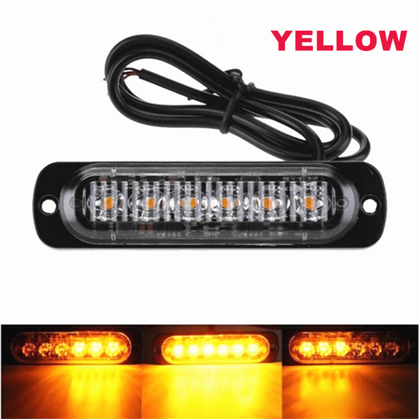 2PCS 12-24V 6LED Slim Flash Light Bar Car Vehicle Emergency Warning Strobe Light