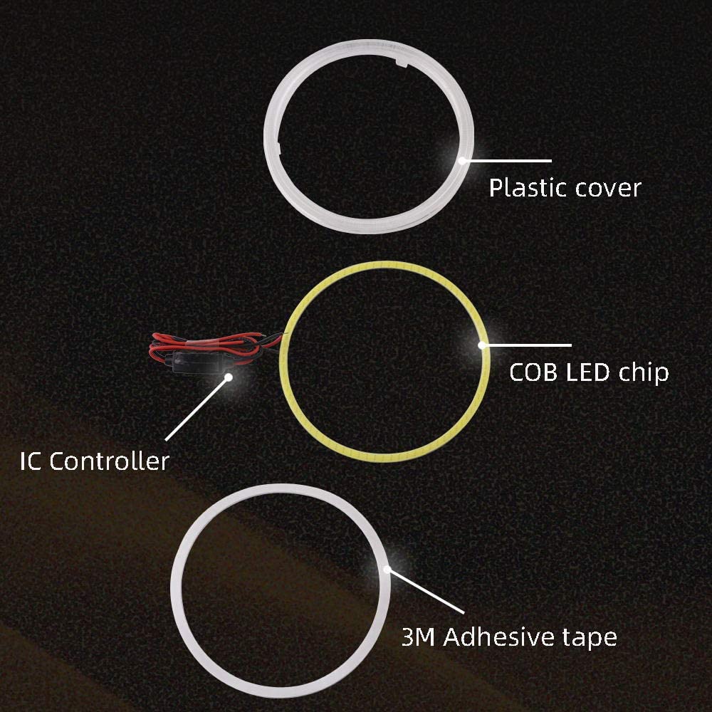 2 Pcs 70mm/80mm/90mm/100mm Car Angel Eyes Led COB Headlight Halo Ring DRL DC 12V