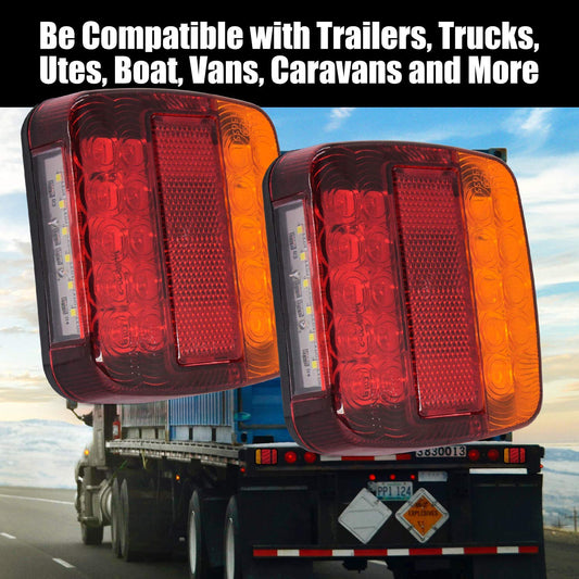 2PCS× 10-30V 26 LED Trailer Tail Light Trailer Tail Lights Square Brake Lights