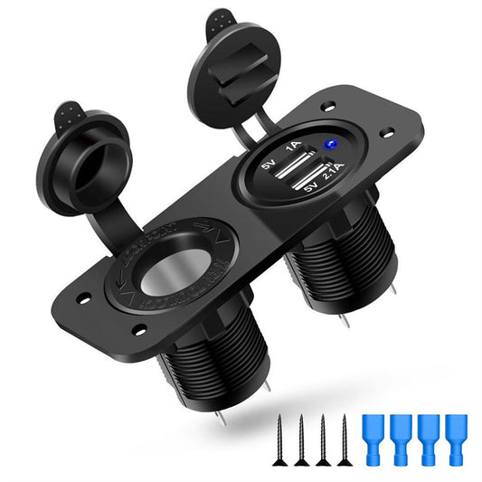 USB Socket Charger  + 12V Power Outlet Cigarette Lighter Socket