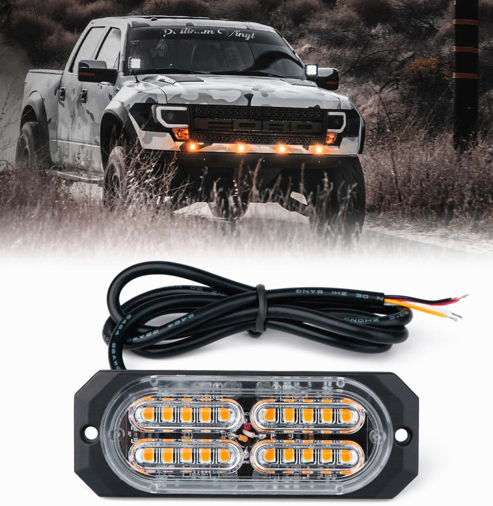 2PCS × 20-LED Super Bright Amber Emergency Warning Strobe Light Bar DC12V-24V