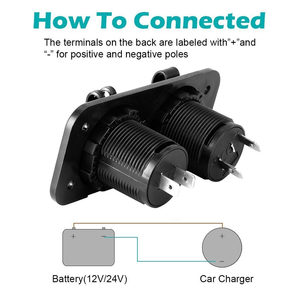 USB Socket Charger  + 12V Power Outlet Cigarette Lighter Socket
