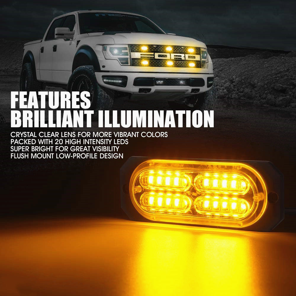 2PCS × 20-LED Super Bright Amber Emergency Warning Strobe Light Bar DC12V-24V