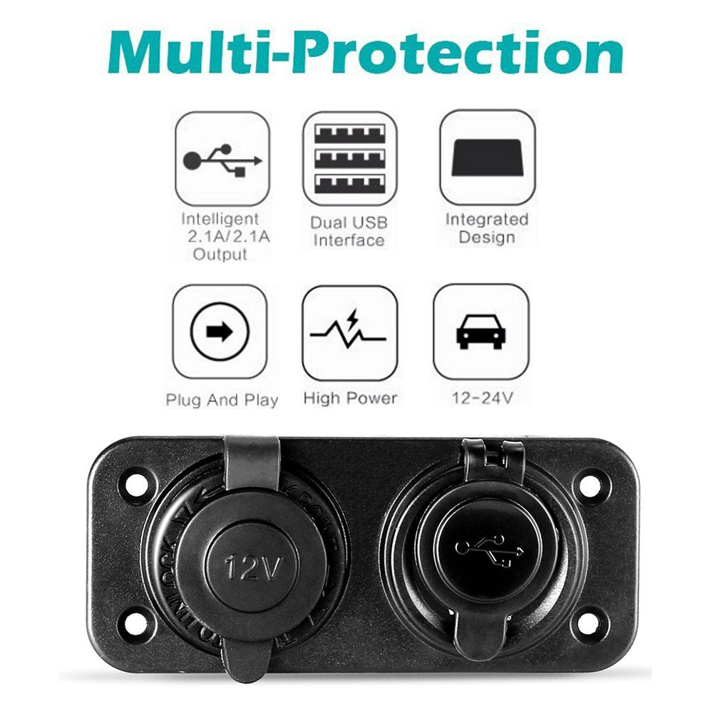 USB Socket Charger  + 12V Power Outlet Cigarette Lighter Socket