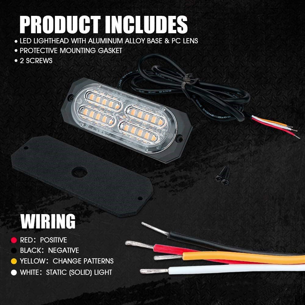 2PCS × 20-LED Super Bright Amber Emergency Warning Strobe Light Bar DC12V-24V