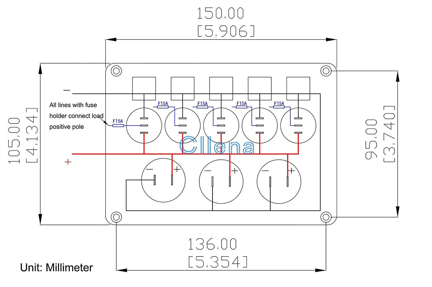 USB Socket Charger + LED Voltmeter + 12V Power Outlet + 5 ON-Off Toggle Switch