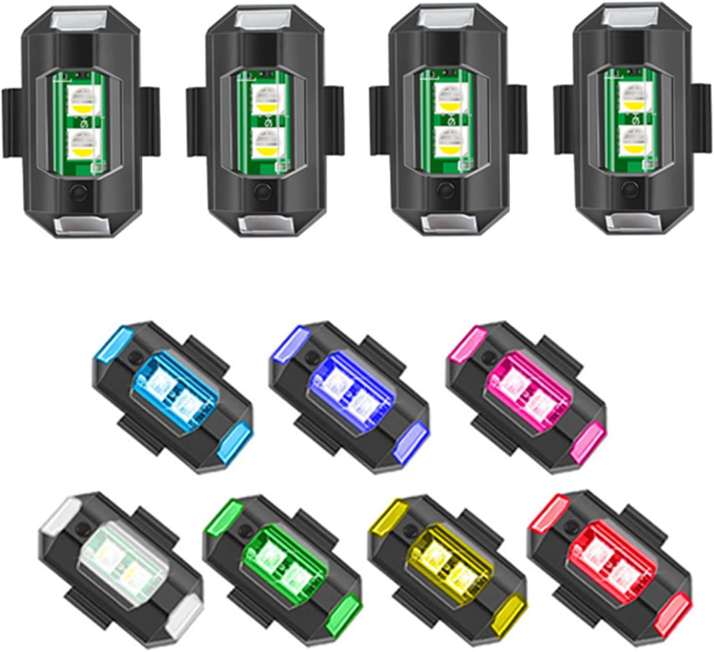 4 Pcs LED Aircraft Strobe Lights USB Charging, 7 Colors LED Strobe Drone Light