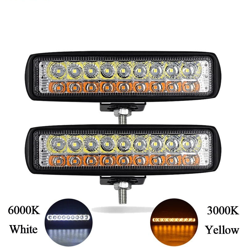 2PCS 6 inch 54W White amber color 3 modes spot off-road car LED work light Bar