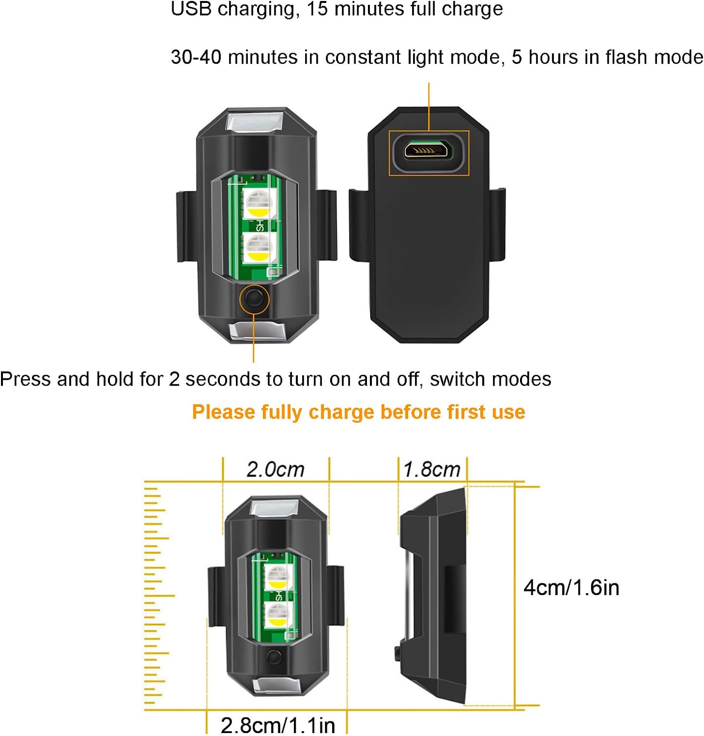 4 Pcs LED Aircraft Strobe Lights USB Charging, 7 Colors LED Strobe Drone Light