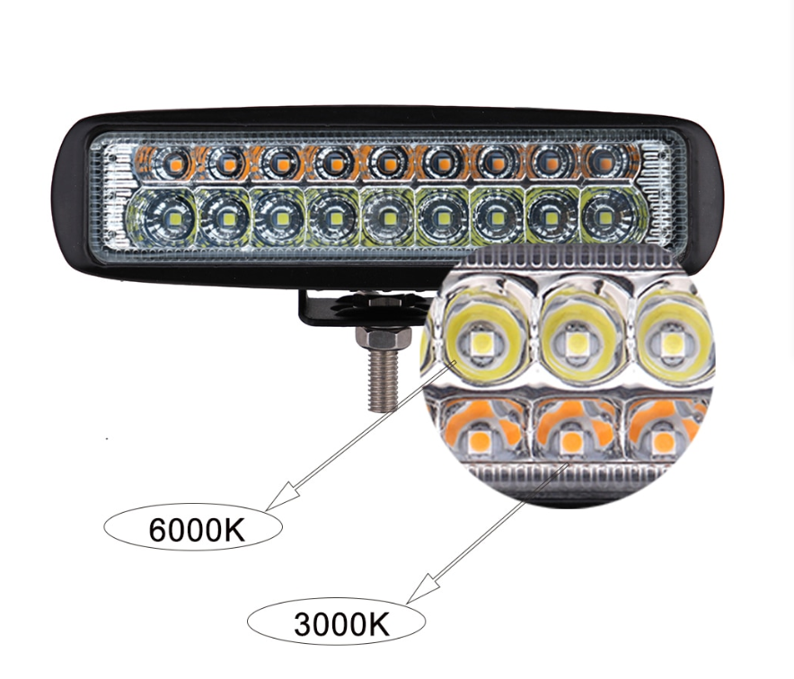 2PCS 6 inch 54W White amber color 3 modes spot off-road car LED work light Bar