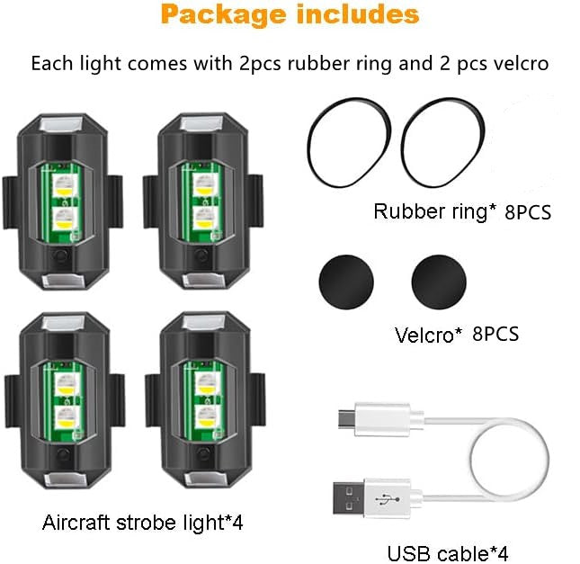 4 Pcs LED Aircraft Strobe Lights USB Charging, 7 Colors LED Strobe Drone Light