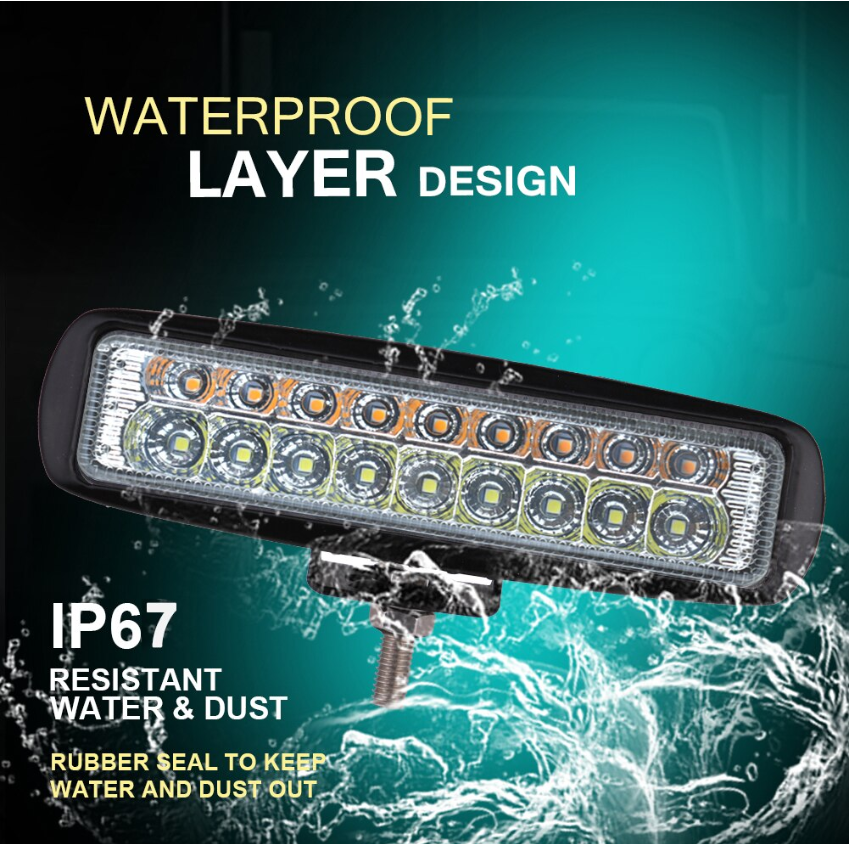 2PCS 6 inch 54W White amber color 3 modes spot off-road car LED work light Bar