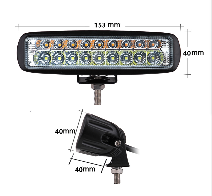 2PCS 6 inch 54W White amber color 3 modes spot off-road car LED work light Bar