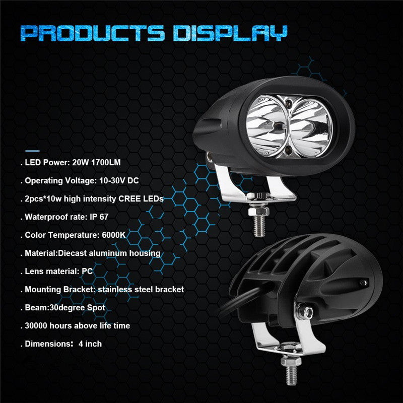 2PCS--20W Reflected Lens Roadoff Led Lights/ Heavy DutyVehicle LED Work Light