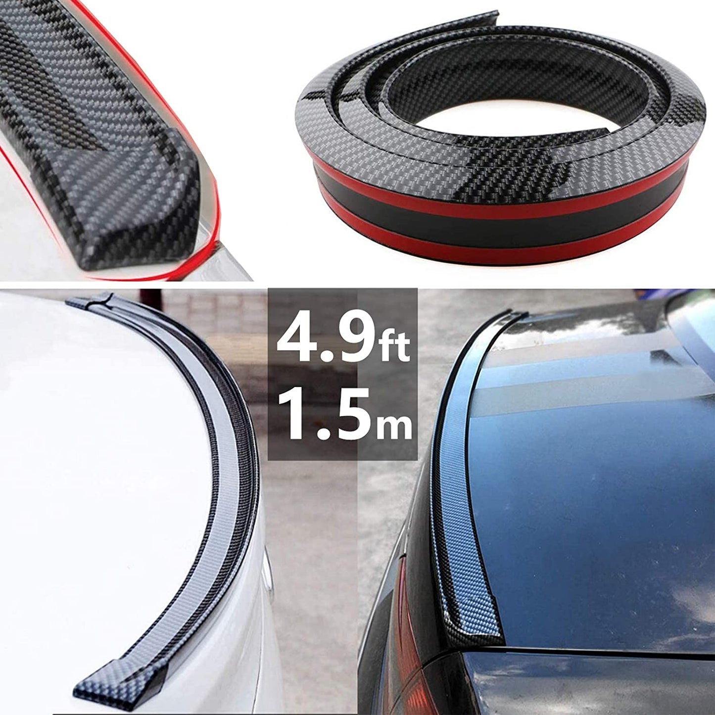 Universal 1.5m Car Styling 5D Carbon Fiber Bumper Trunk Lip Spoilers
