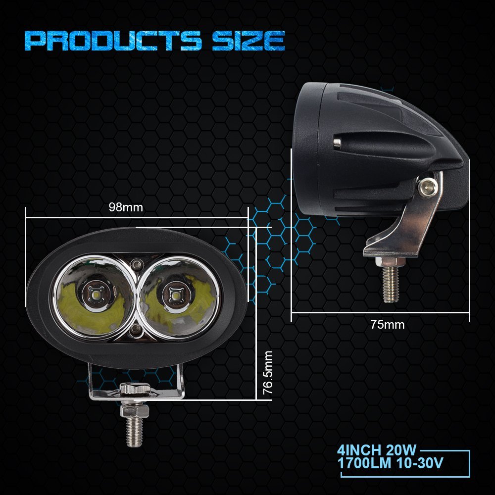 2PCS--20W Reflected Lens Roadoff Led Lights/ Heavy DutyVehicle LED Work Light