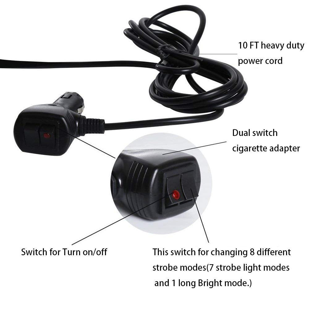 12-24V High Intensity 72 LED Amber Strobe /Warning Lights with Magnetic Base