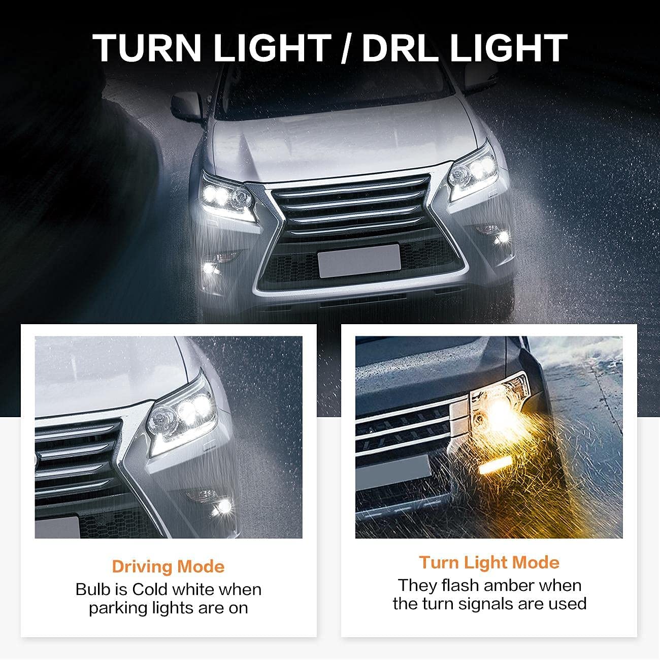 2PCS × 12V Dual Colour White + Amber  1156 Led Lights Bulbs