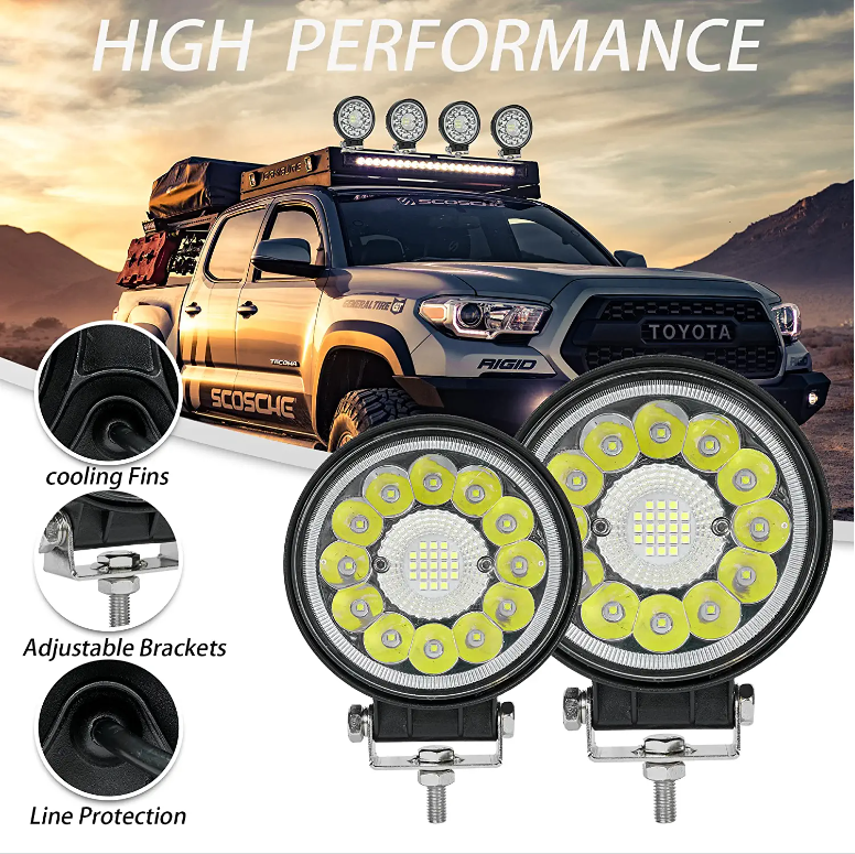 2PCS 4 Inch 99W Round Spot Flood Combo Beam 12V-24V Led Fog Lights