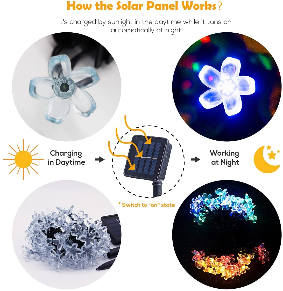 11M 60 Leds Solar Flower String Lights 8 Modes LED Fairy Light for outdoor Decoration