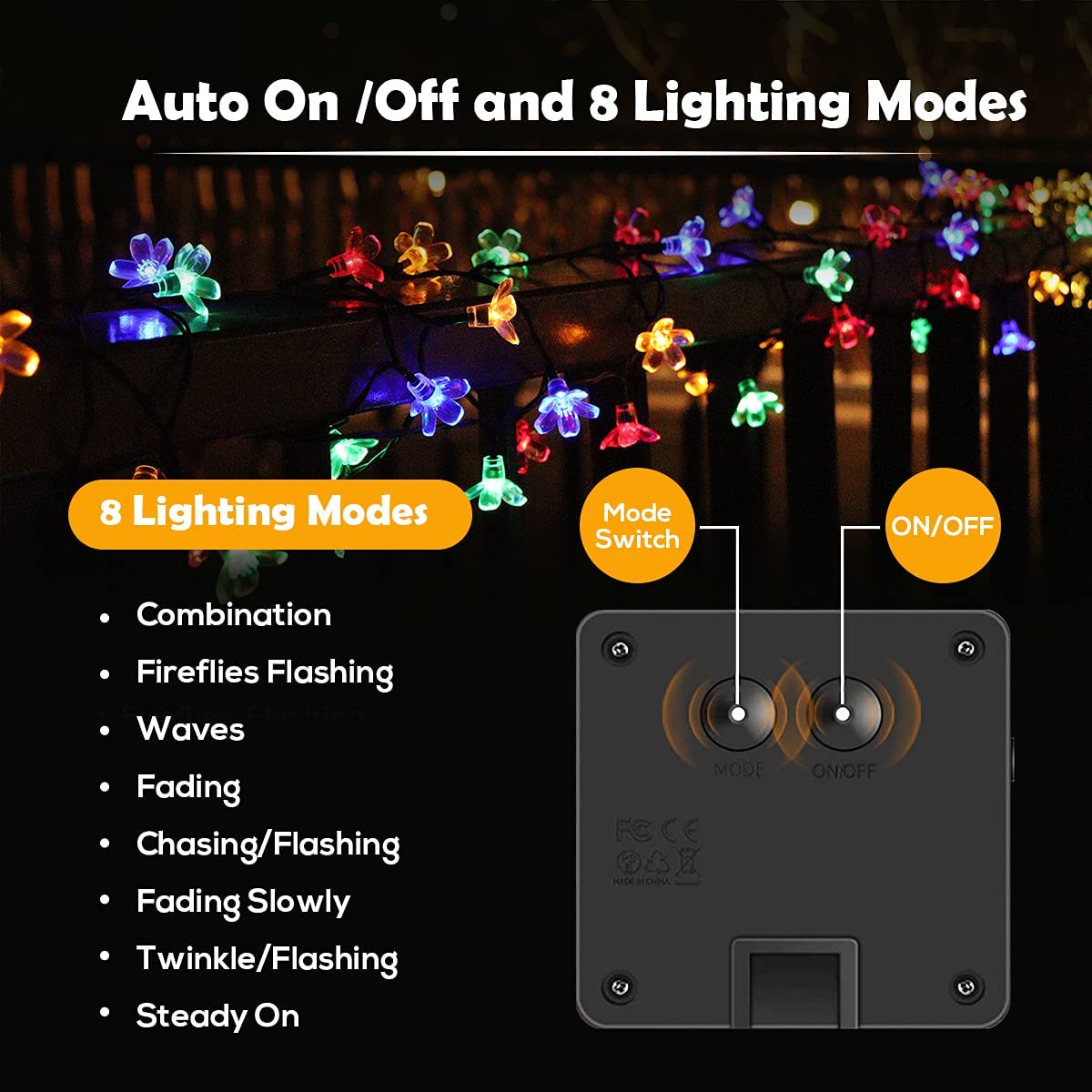 11M 60 Leds Solar Flower String Lights 8 Modes LED Fairy Light for outdoor Decoration
